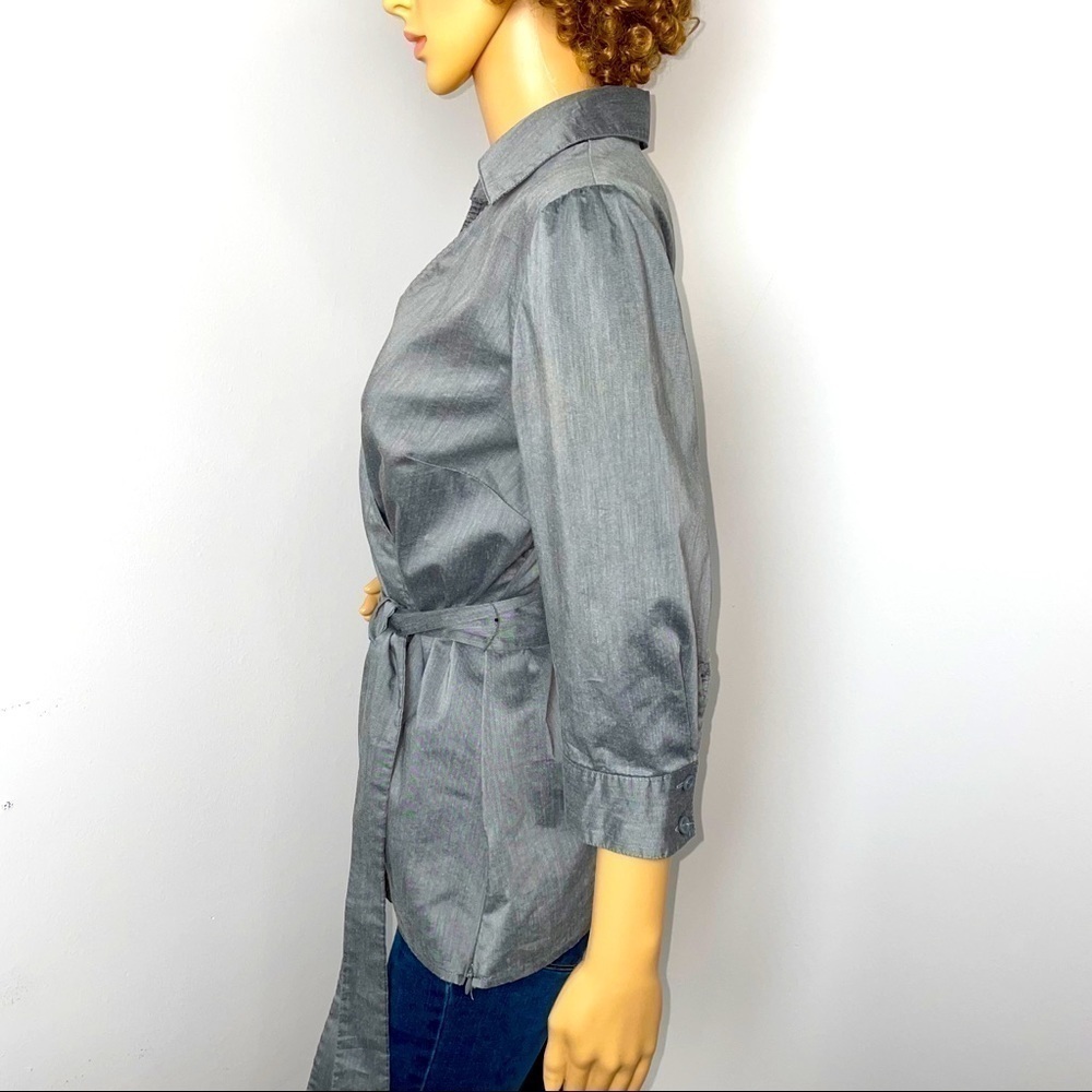 East 5th Collared Wrap Blouse – Gray, Size Medium - Picture 5 of 11